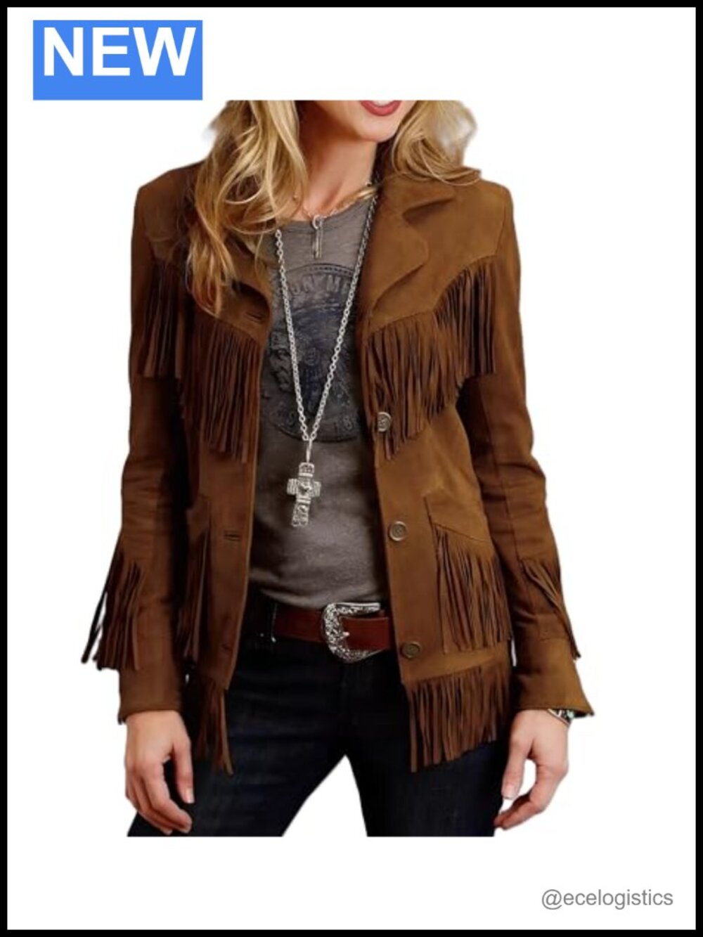 Genuine Suede Leather Motorcycle Jacket Fringe Tassel Cropped Women's Coat